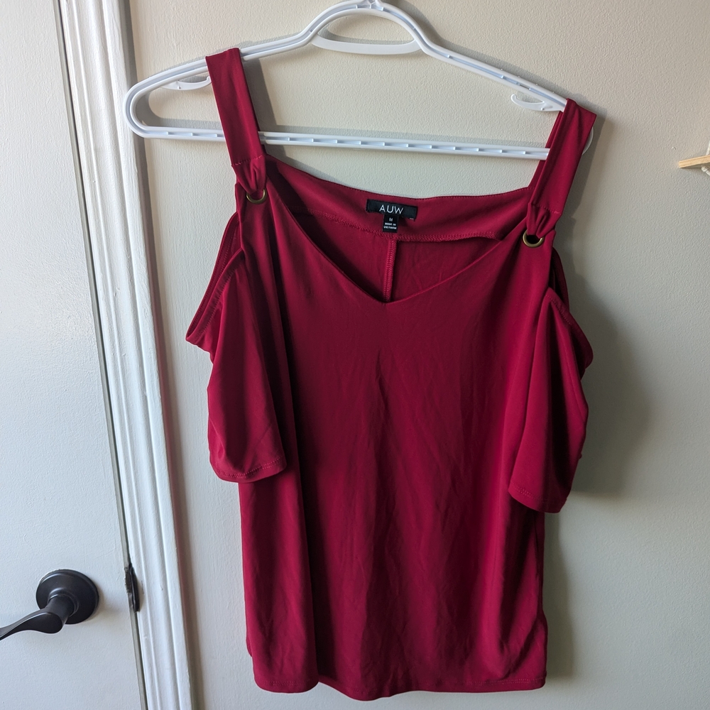 NWOT AUW Women's Red Cold Shoulder Top